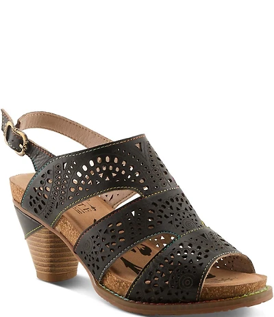 L'ARTISTE Perfdfection Laser Cut Leather Slingback Sandals