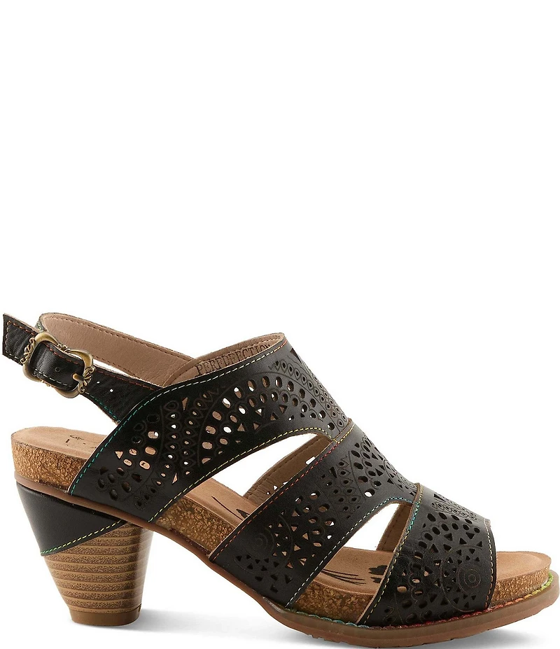 L'ARTISTE Perfdfection Laser Cut Leather Slingback Sandals