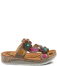 L'ARTISTE Pillow-Soft Leather Floral Embellished Platform Wedge Slides