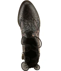 L'ARTISTE Razzy Floral Print Leather Studded Ruffled Collar Shooties