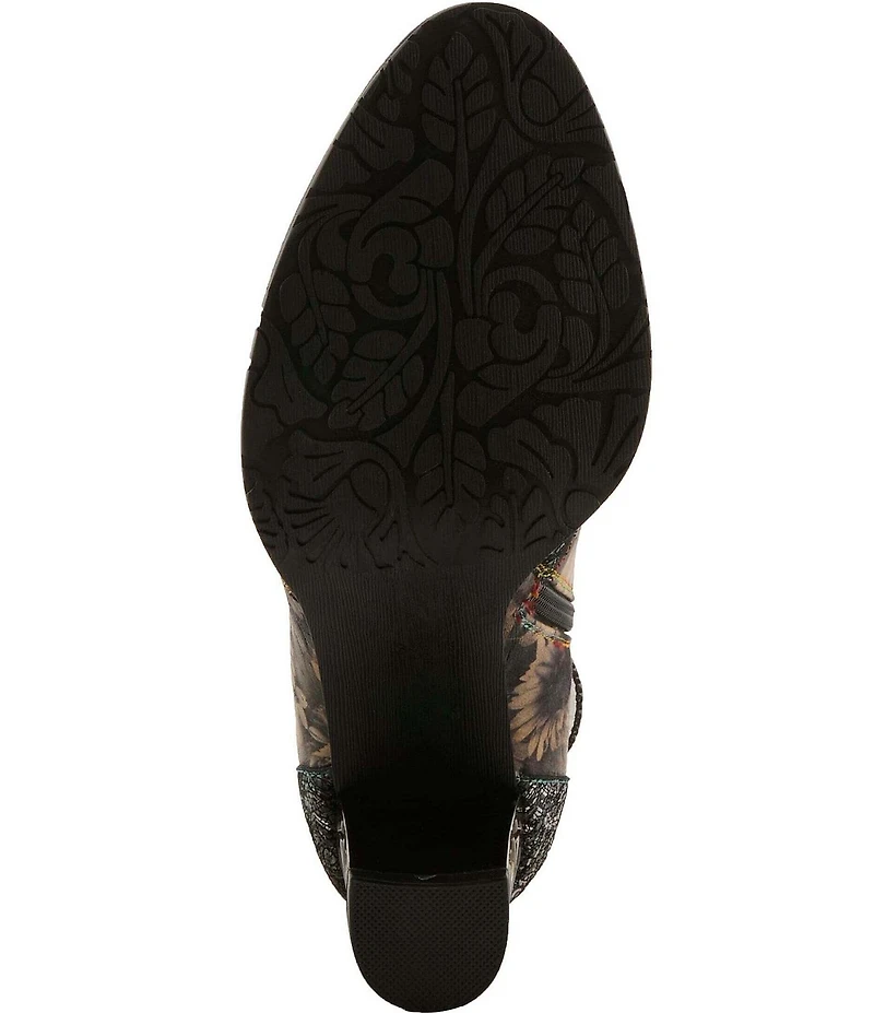 L'ARTISTE Razzy Floral Print Leather Studded Ruffled Collar Shooties