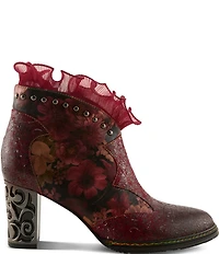 L'ARTISTE Razzy Floral Print Leather Studded Ruffled Collar Shooties