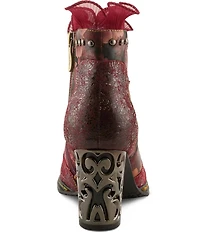 L'ARTISTE Razzy Floral Print Leather Studded Ruffled Collar Shooties