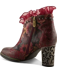 L'ARTISTE Razzy Floral Print Leather Studded Ruffled Collar Shooties