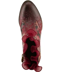 L'ARTISTE Razzy Floral Print Leather Studded Ruffled Collar Shooties
