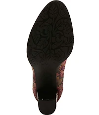 L'ARTISTE Razzy Floral Print Leather Studded Ruffled Collar Shooties