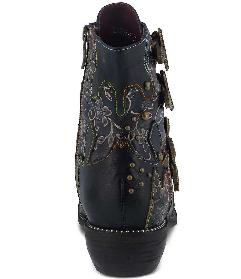L'ARTISTE Rodeha Floral Hand Painted Leather Studded Buckle Hardware Booties