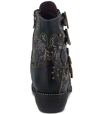 L'ARTISTE Rodeha Floral Hand Painted Leather Studded Buckle Hardware Booties