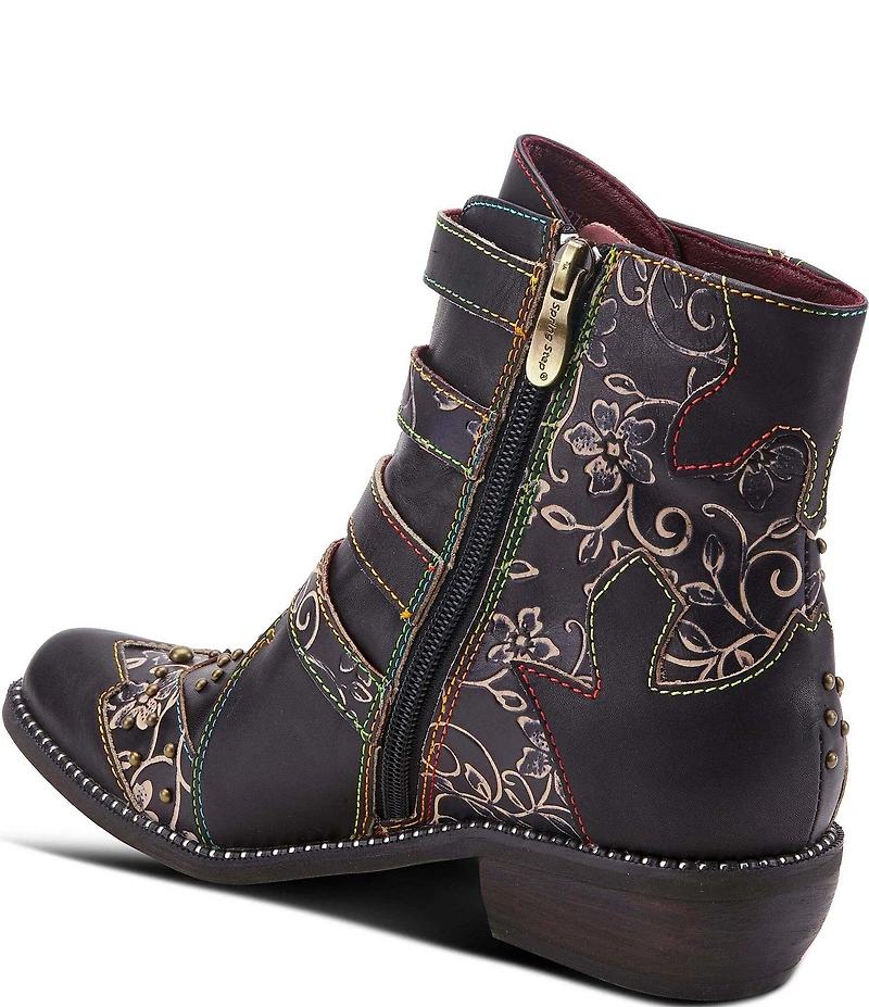 L'ARTISTE Rodeha Floral Hand Painted Leather Studded Buckle Hardware Booties