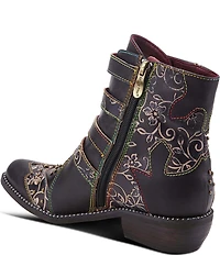 L'ARTISTE Rodeha Floral Hand Painted Leather Studded Buckle Hardware Booties