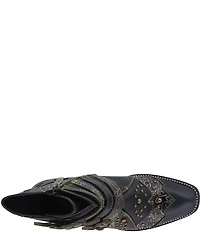 L'ARTISTE Rodeha Floral Hand Painted Leather Studded Buckle Hardware Booties