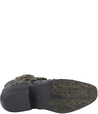 L'ARTISTE Rodeha Floral Hand Painted Leather Studded Buckle Hardware Booties