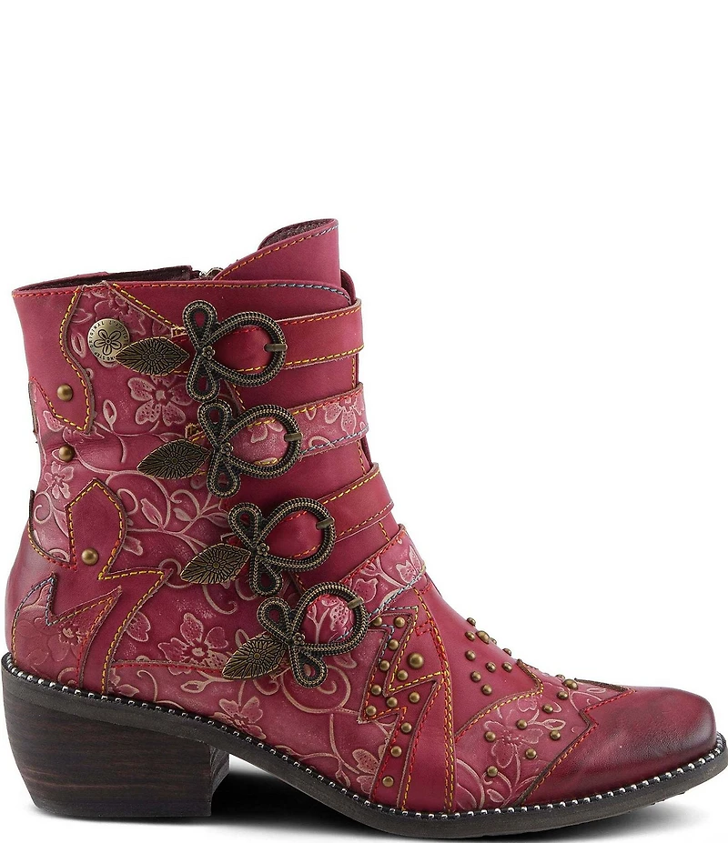 L'ARTISTE Rodeha Floral Hand Painted Leather Studded Buckle Hardware Booties