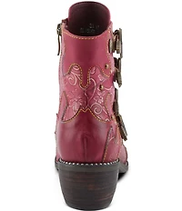 L'ARTISTE Rodeha Floral Hand Painted Leather Studded Buckle Hardware Booties