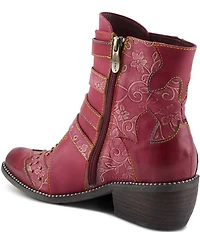 L'ARTISTE Rodeha Floral Hand Painted Leather Studded Buckle Hardware Booties
