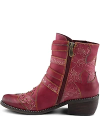 L'ARTISTE Rodeha Floral Hand Painted Leather Studded Buckle Hardware Booties