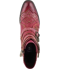 L'ARTISTE Rodeha Floral Hand Painted Leather Studded Buckle Hardware Booties