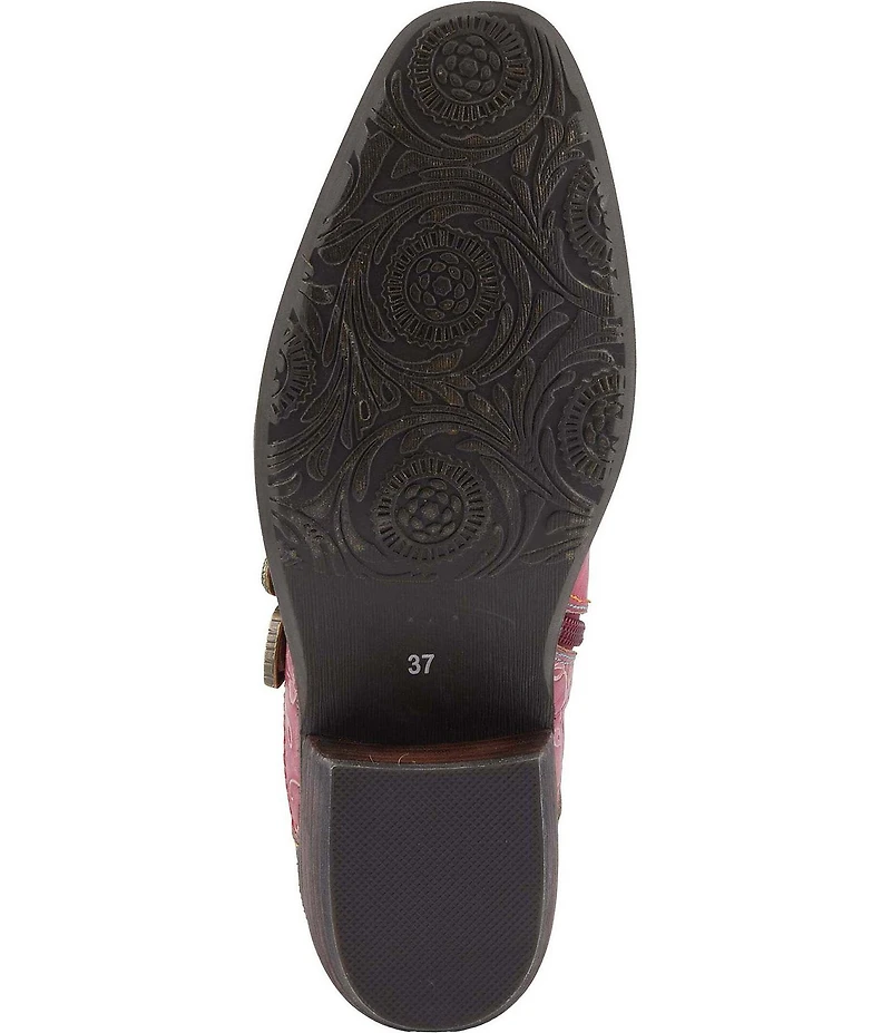 L'ARTISTE Rodeha Floral Hand Painted Leather Studded Buckle Hardware Booties