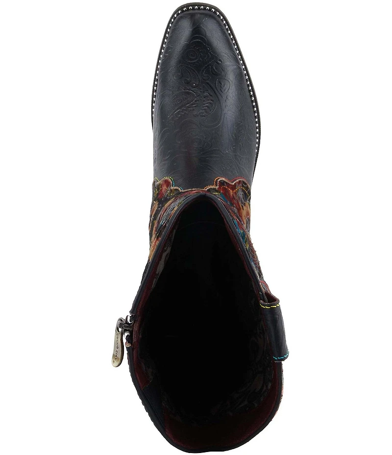 L'ARTISTE Rodeoqueen Leather Floral Print Velvet Studded Tall Western Boots