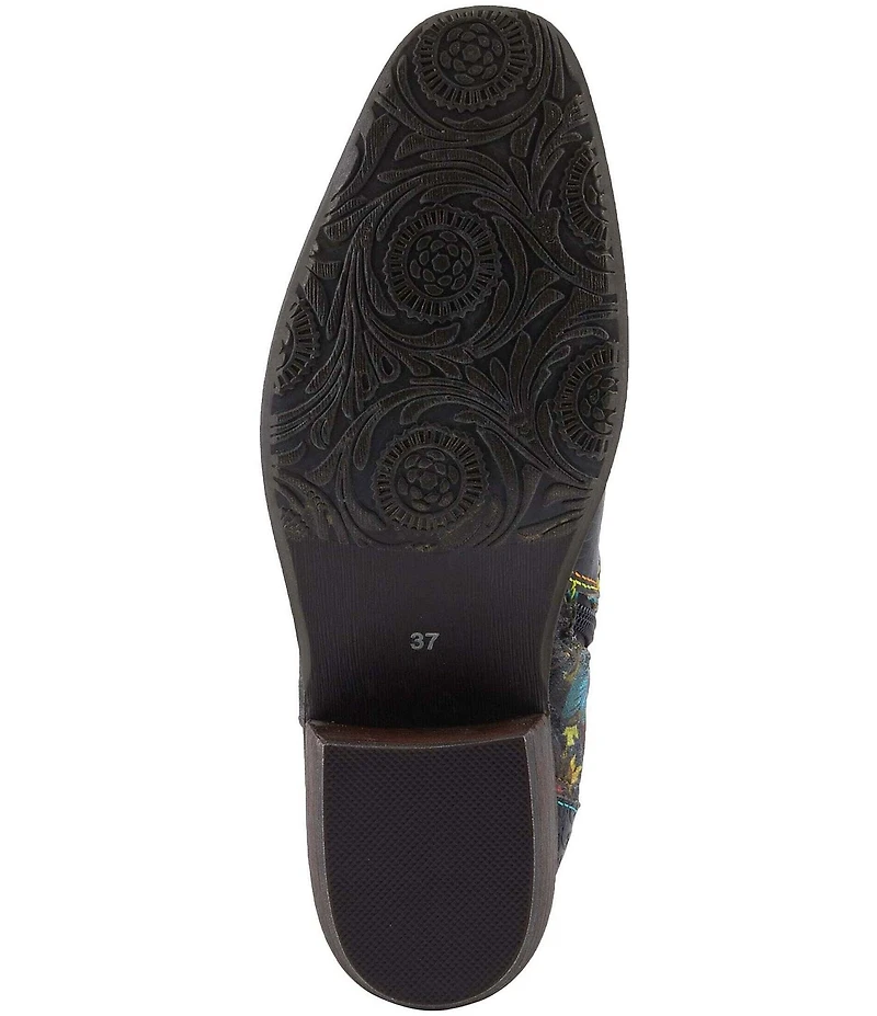 L'ARTISTE Rodeoqueen Leather Floral Print Velvet Studded Tall Western Boots