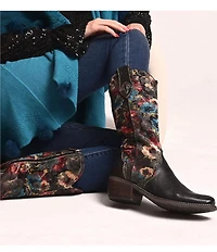 L'ARTISTE Rodeoqueen Leather Floral Print Velvet Studded Tall Western Boots
