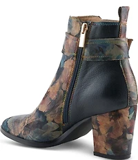 L'ARTISTE Rosa Floral Print Combo Leather Block Heel Booties