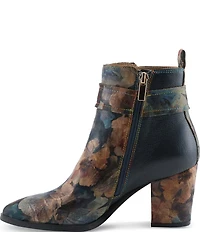 L'ARTISTE Rosa Floral Print Combo Leather Block Heel Booties
