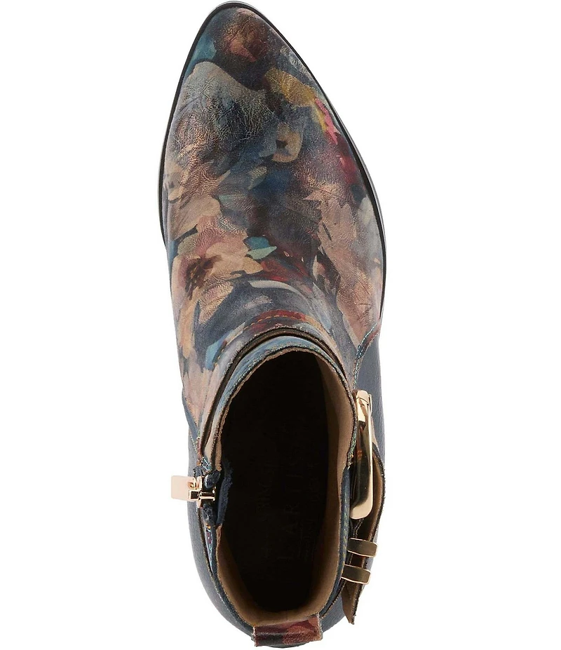L'ARTISTE Rosa Floral Print Combo Leather Block Heel Booties