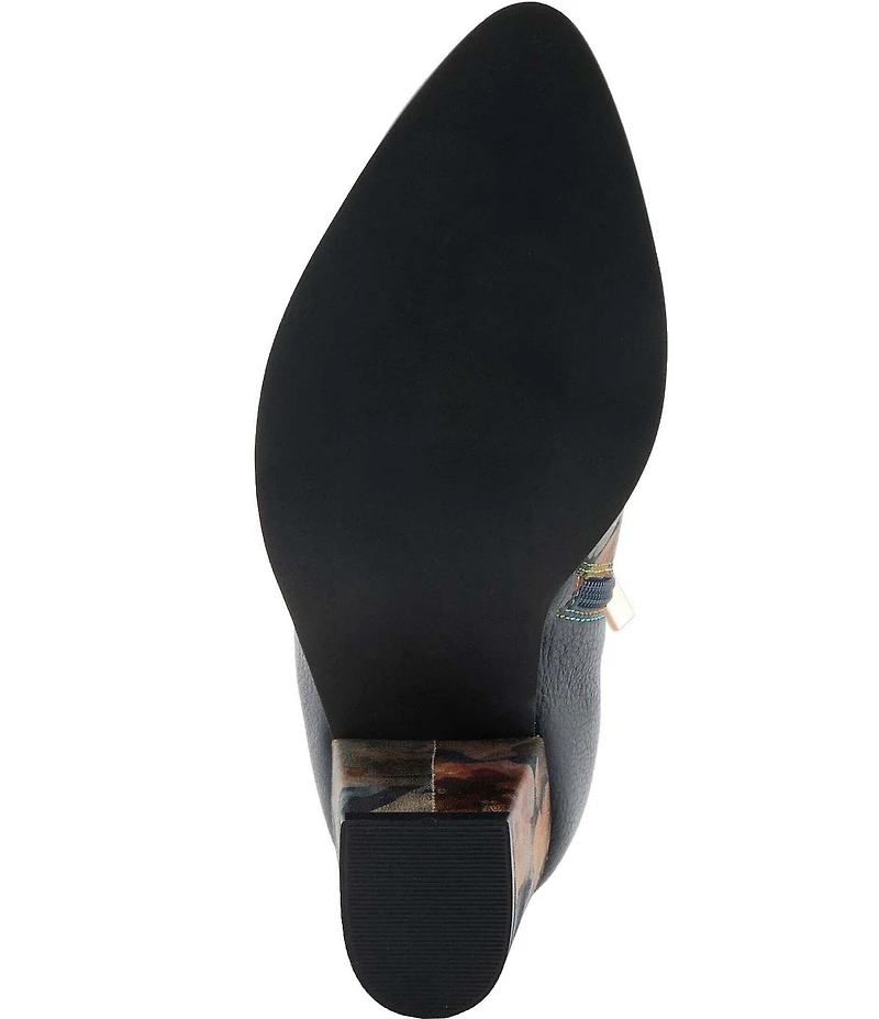 L'ARTISTE Rosa Floral Print Combo Leather Block Heel Booties