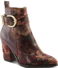 L'ARTISTE Rosa Floral Print Combo Leather Block Heel Booties
