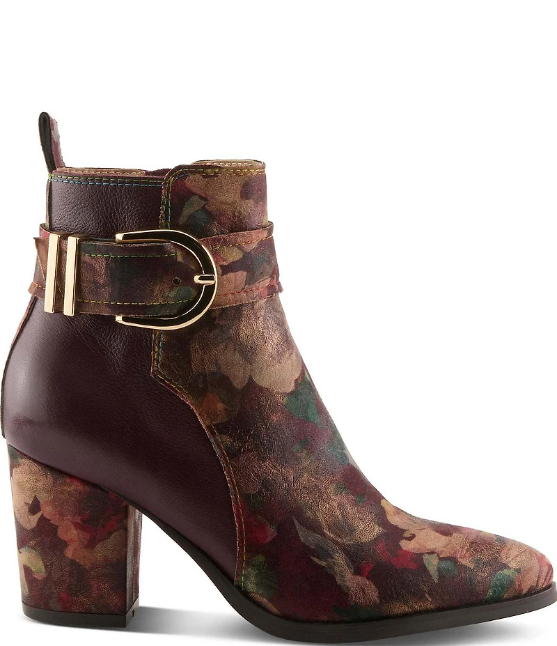 L'ARTISTE Rosa Floral Print Combo Leather Block Heel Booties