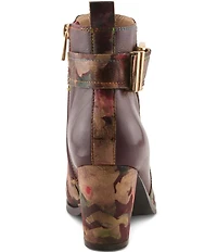 L'ARTISTE Rosa Floral Print Combo Leather Block Heel Booties