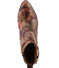 L'ARTISTE Rosa Floral Print Combo Leather Block Heel Booties