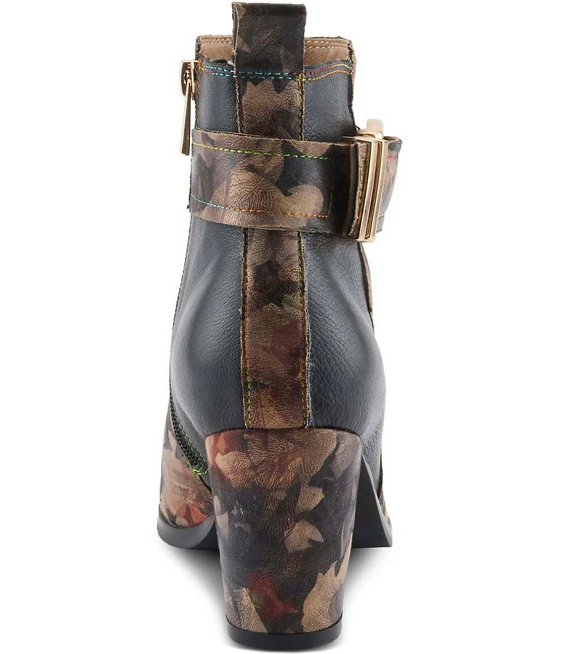 L'ARTISTE Rosa Floral Print Combo Leather Block Heel Booties