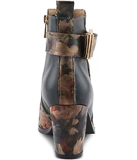 L'ARTISTE Rosa Floral Print Combo Leather Block Heel Booties