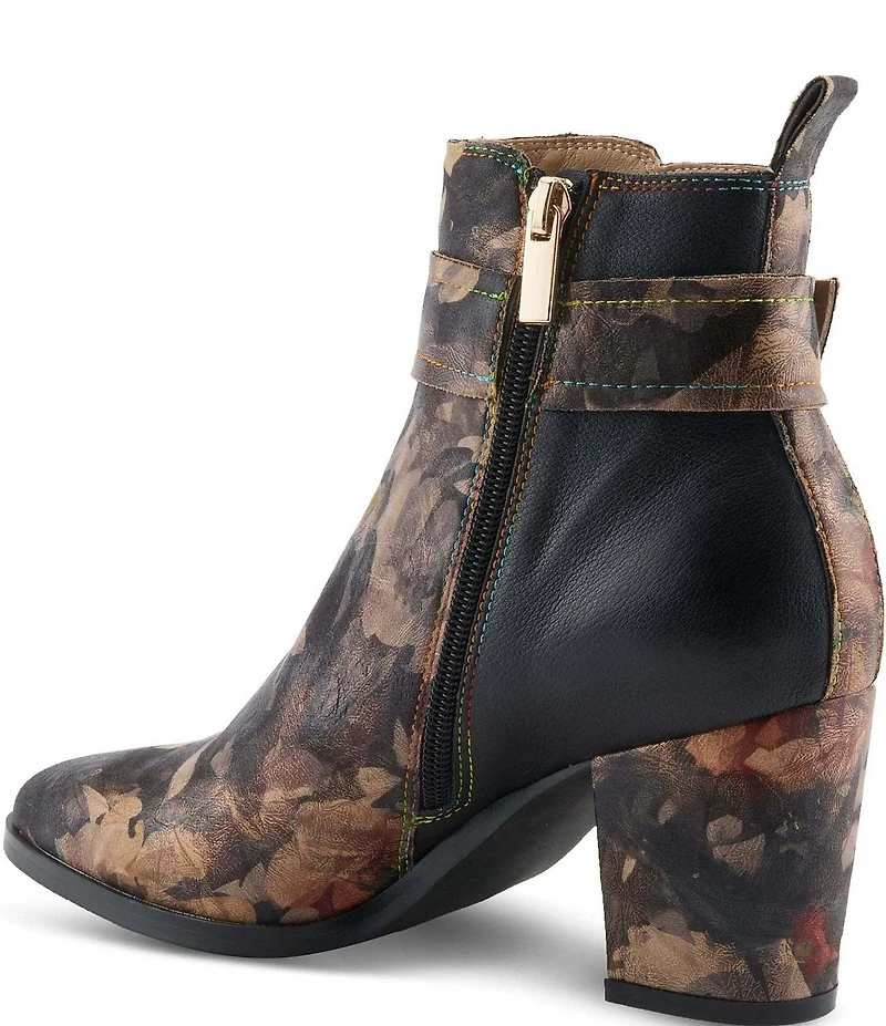 L'ARTISTE Rosa Floral Print Combo Leather Block Heel Booties