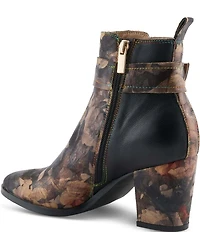 L'ARTISTE Rosa Floral Print Combo Leather Block Heel Booties