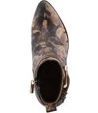 L'ARTISTE Rosa Floral Print Combo Leather Block Heel Booties