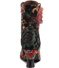 L'ARTISTE Roselia Leather Floral Print Lace Up Boots