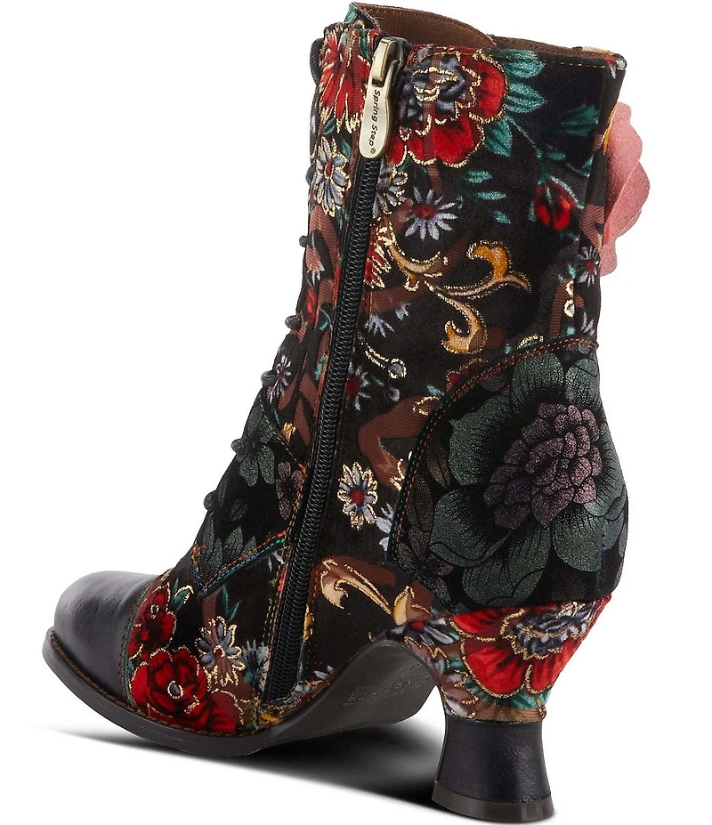 L'ARTISTE Roselia Leather Floral Print Lace Up Boots