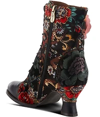 L'ARTISTE Roselia Leather Floral Print Lace Up Boots
