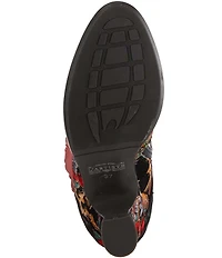 L'ARTISTE Roselia Leather Floral Print Lace Up Boots