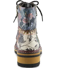 L'ARTISTE Rugup Studded Floral Leather Combat Boots