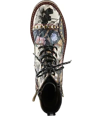 L'ARTISTE Rugup Studded Floral Leather Combat Boots