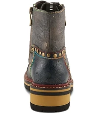 L'ARTISTE Rugup Leather and Textile Studded Faux Fur Lined Booties