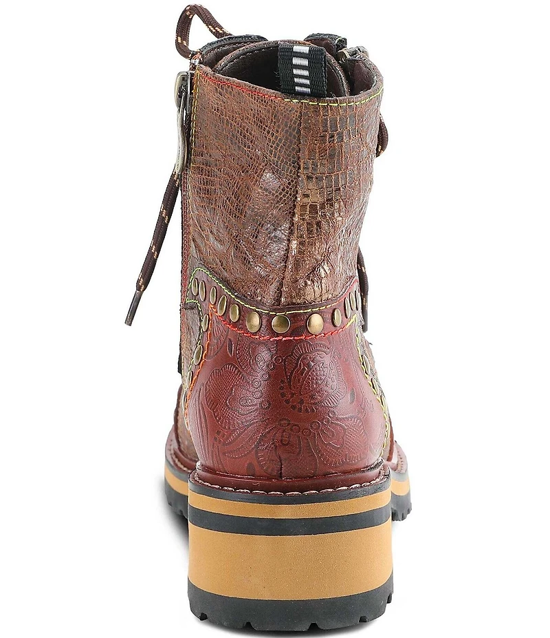 L'ARTISTE Rugup Leather and Textile Studded Faux Fur Lined Booties