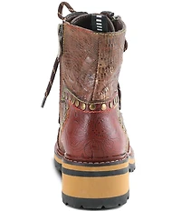 L'ARTISTE Rugup Leather and Textile Studded Faux Fur Lined Booties