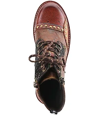 L'ARTISTE Rugup Leather and Textile Studded Faux Fur Lined Booties