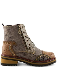 L'ARTISTE Rugup Leather and Textile Studded Faux Fur Lined Booties