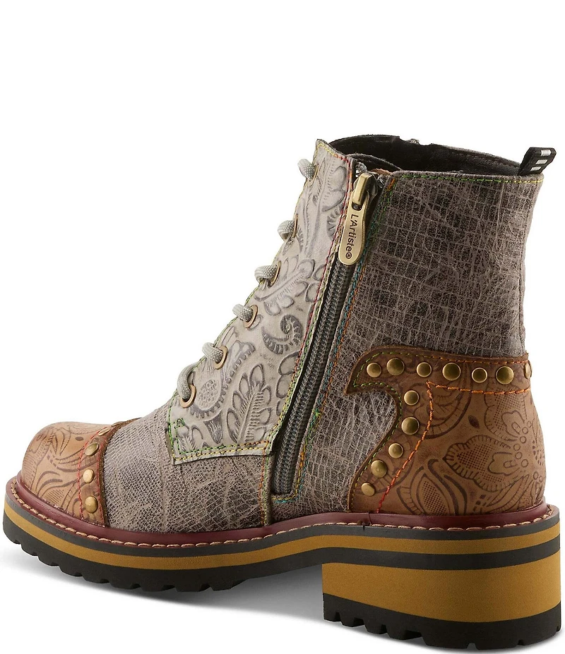 L'ARTISTE Rugup Leather and Textile Studded Faux Fur Lined Booties